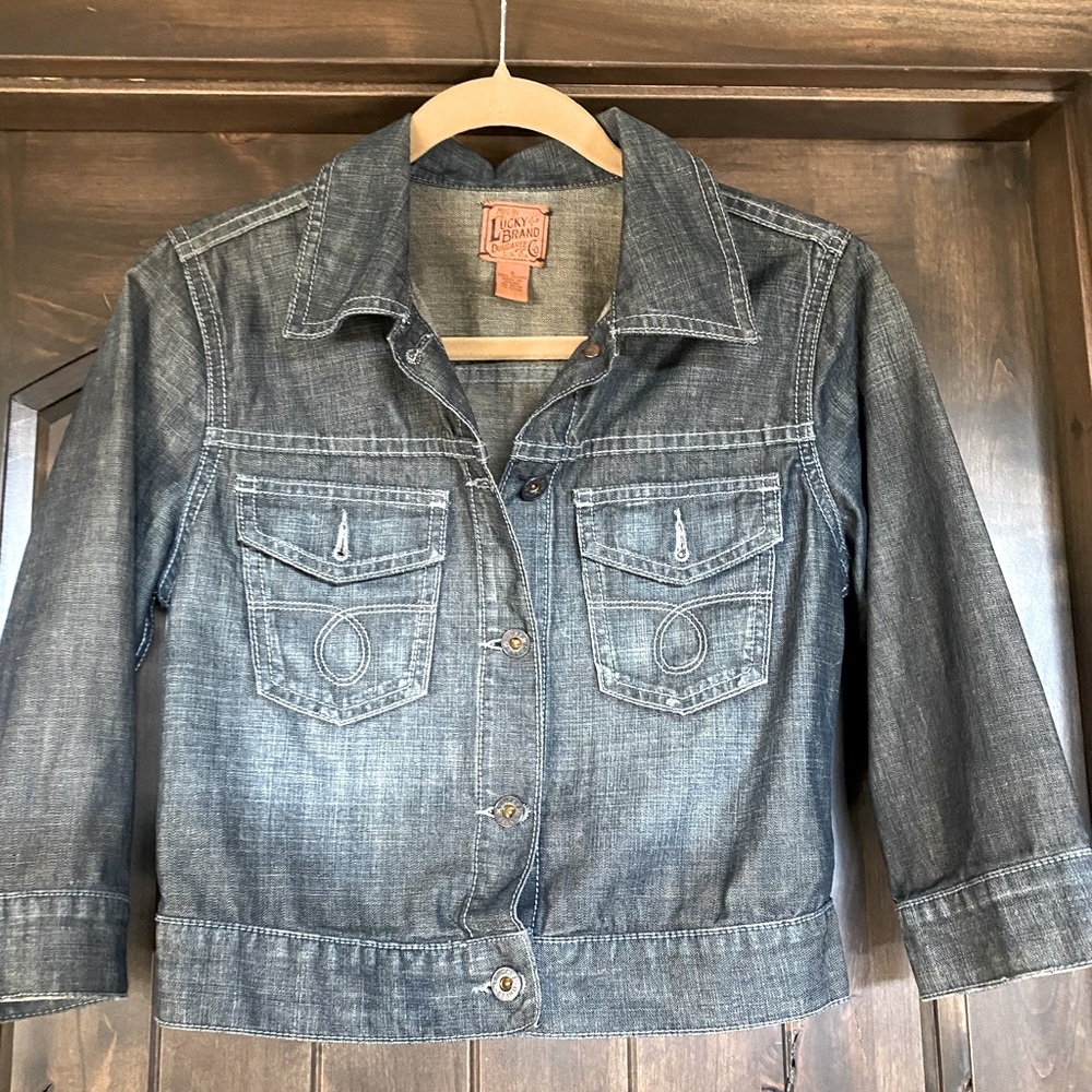 Lucky Brand cropped 3/4 sleeves Jean jacket size small